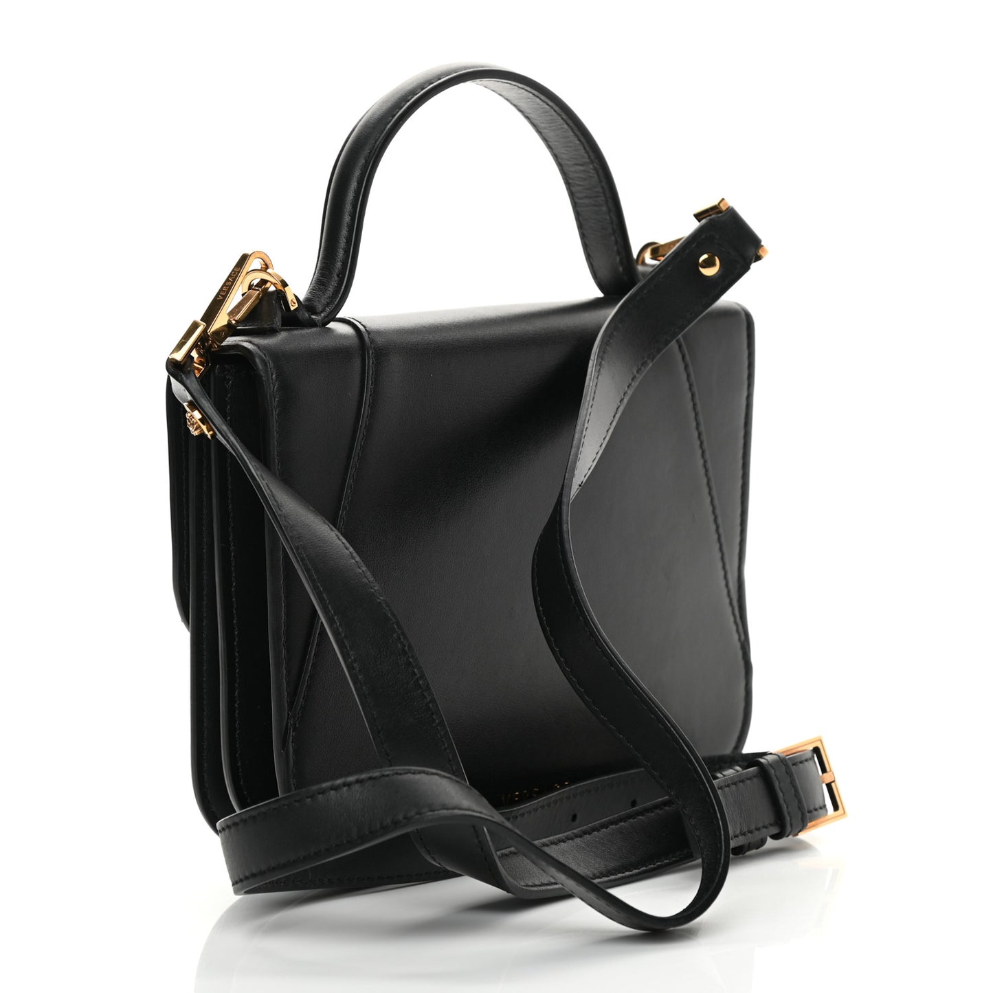 Vitello Barocco Virtus Small Top Handle Shoulder Bag Black