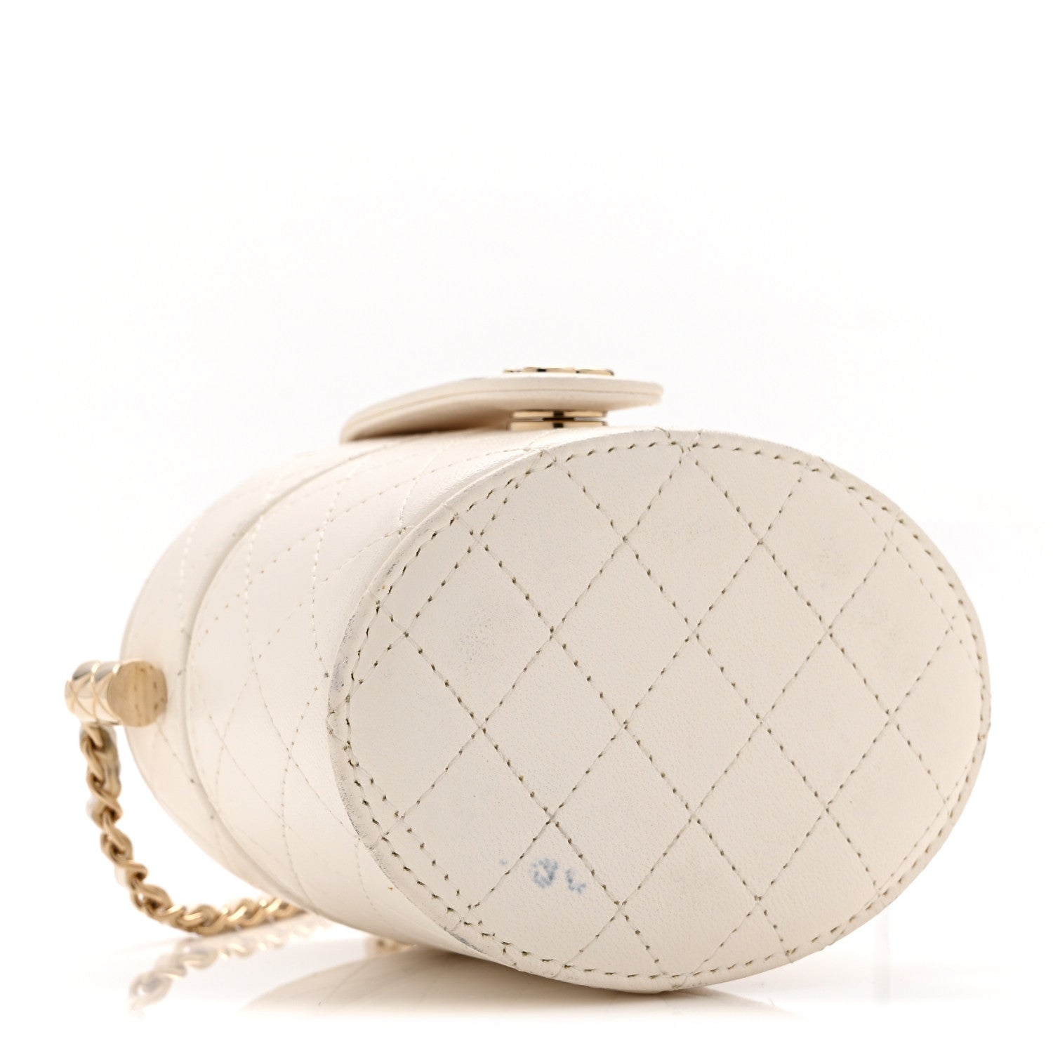 Chanel Lambskin Quilted Round Mini Vanity Case With Chain Case With Chain White 4 of 13