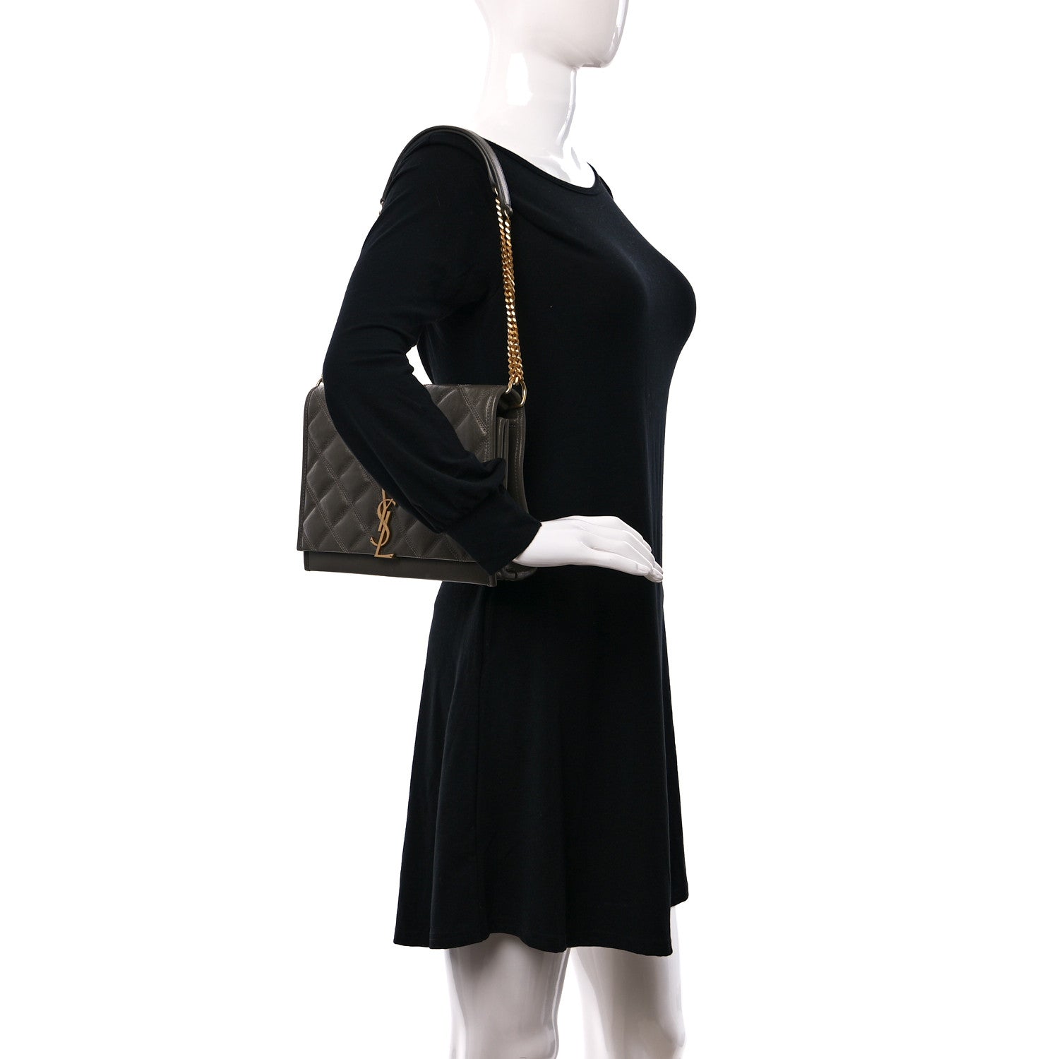 Saint Laurent Lambskin Quilted Mini Becky Chain Bag Grey Kaki 2 of 12