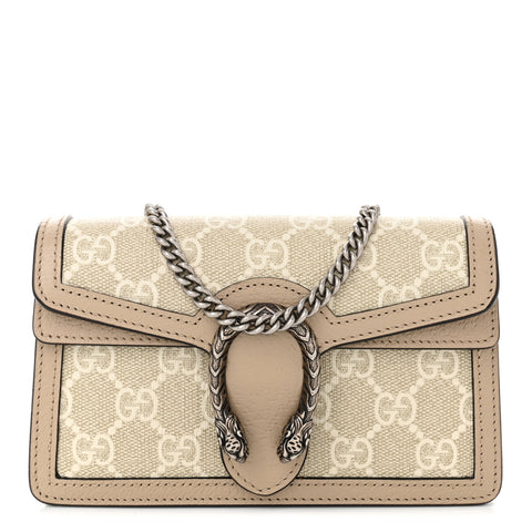 GG Supreme Monogram Textured Dollar Calfskin Super Mini Dionysus Shoulder Bag Beige Mystic White Oatmeal