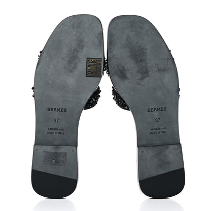Hermes Goatskin Crystal Oran Sandals 37 Black 5 of 10
