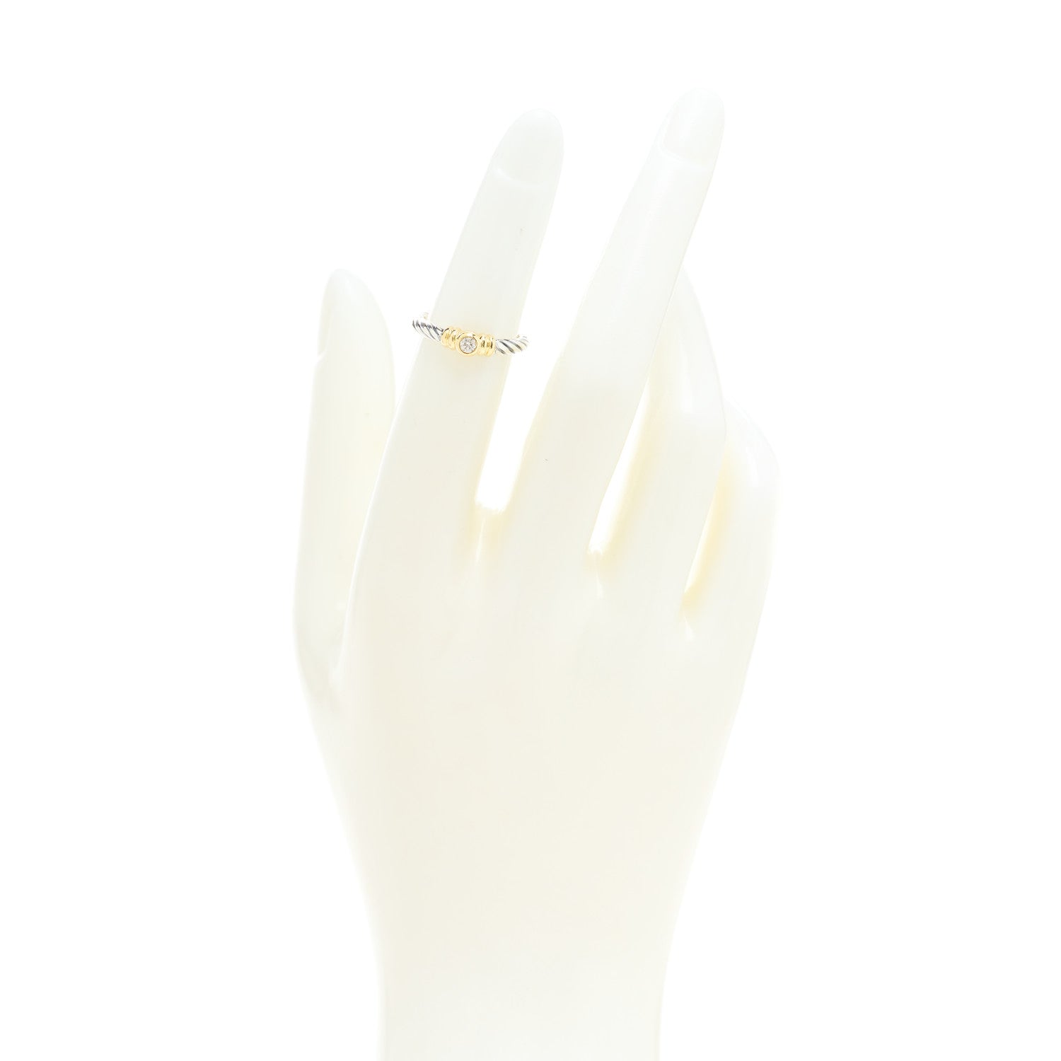 David Yurman Sterling Silver 18K Yellow Gold Diamond Stack Ring 46 3.75 2 of 5