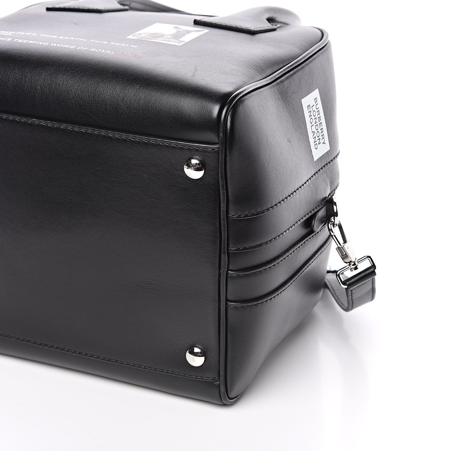 Smooth Calfskin Montage Print Small Cube Bowling Bag Black