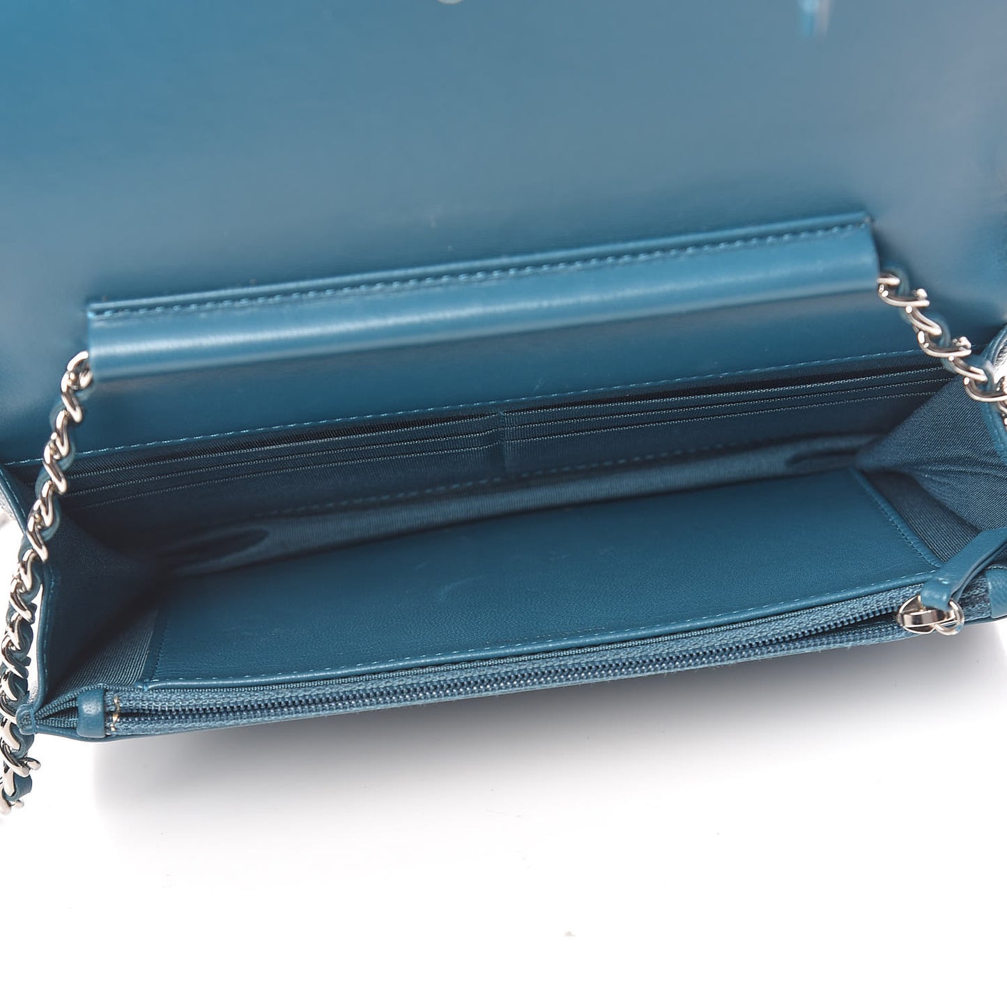 Lambskin Chevron Quilted Studded Wallet On Chain WOC Blue