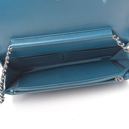 Chanel Lambskin Chevron Quilted Studded Wallet On Chain WOC Blue 5 of 17