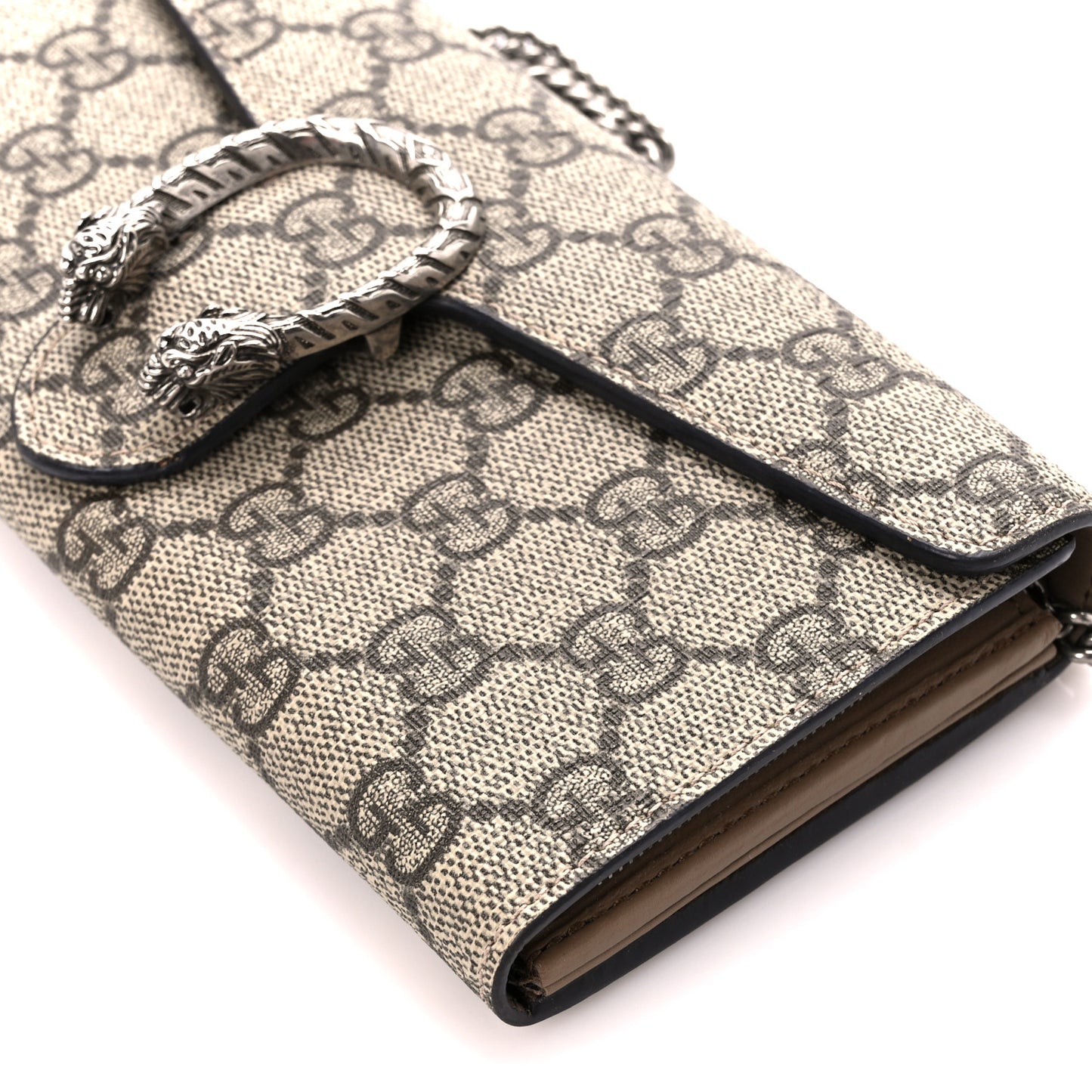 GG Supreme Monogram Dionysus Chain Clutch Wallet Beige Taupe