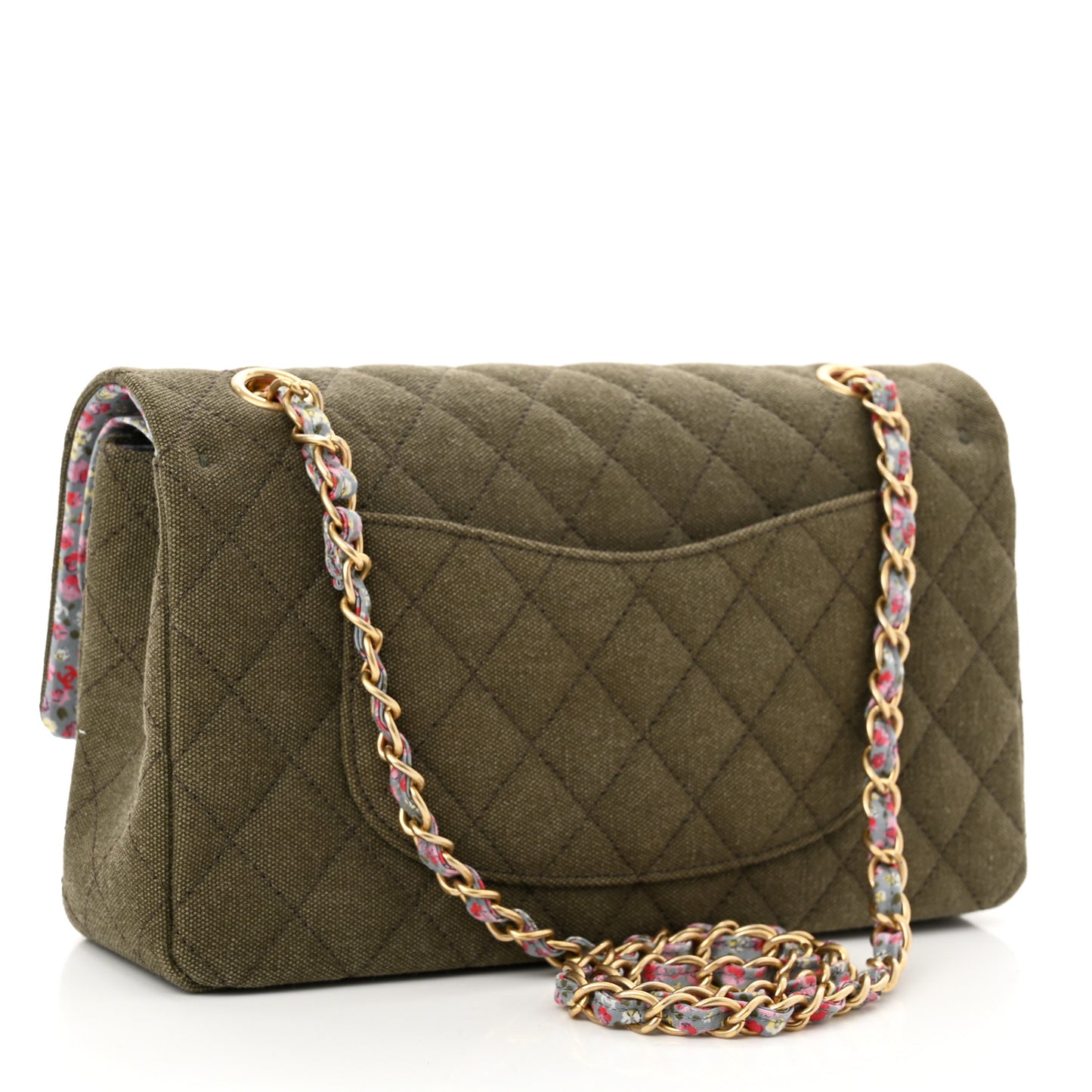 Canvas Quilted Coco Cuba Charms Medium Double Flap Khaki