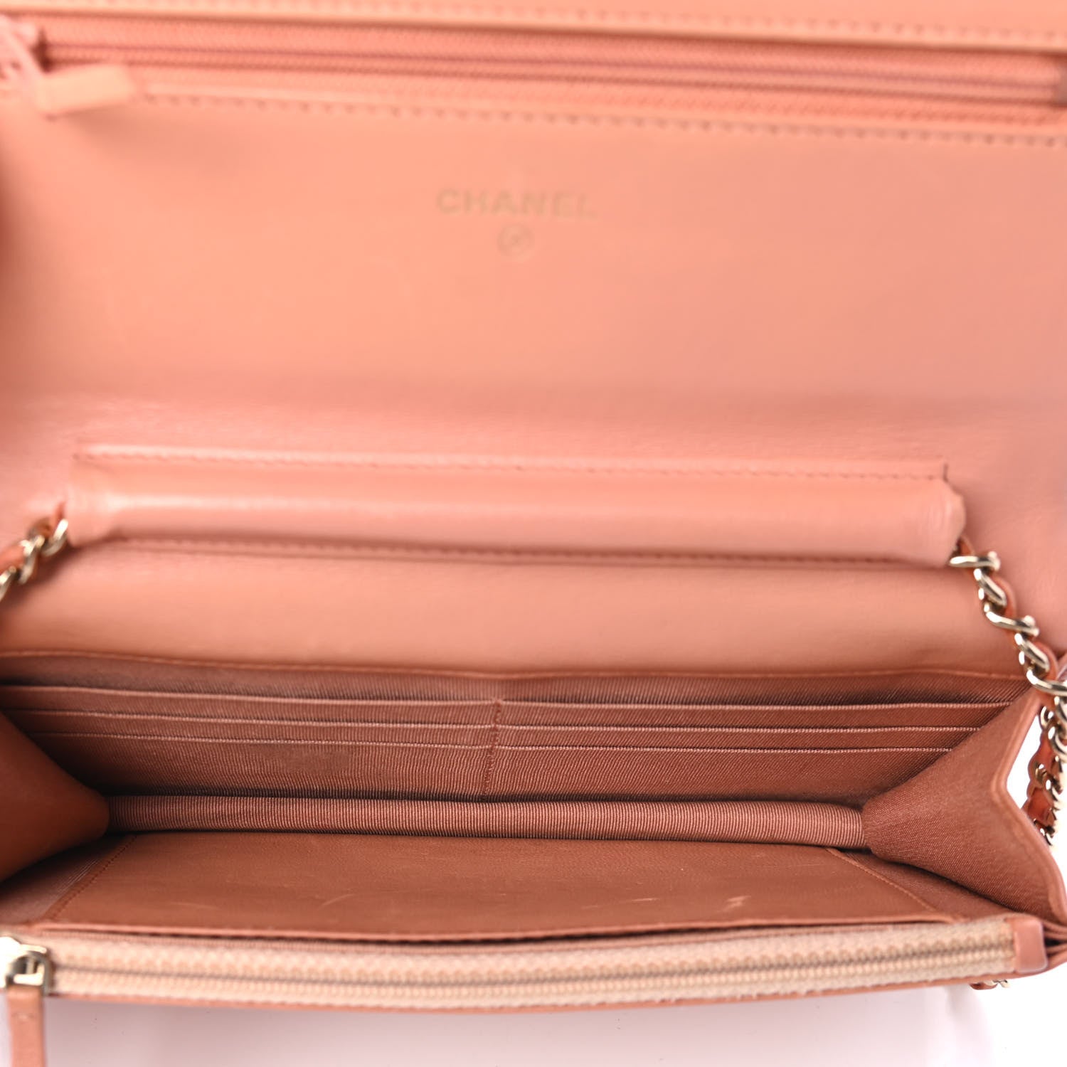 Chanel Lambskin Quilted Wallet on Chain WOC Salmon Pink 4 of 4
