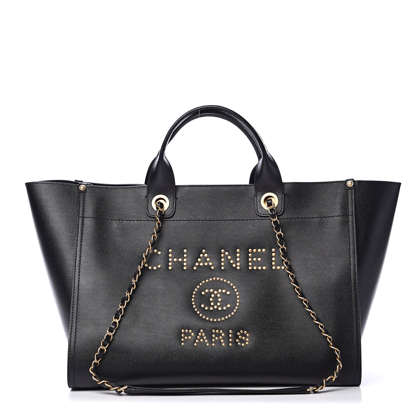 Caviar Medium Studded Deauville Tote Black