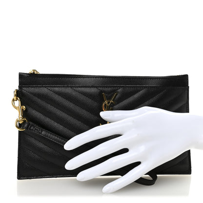 Saint Laurent Grain De Poudre Chevron Monogram Large Bill Pouch Black 2 of 7