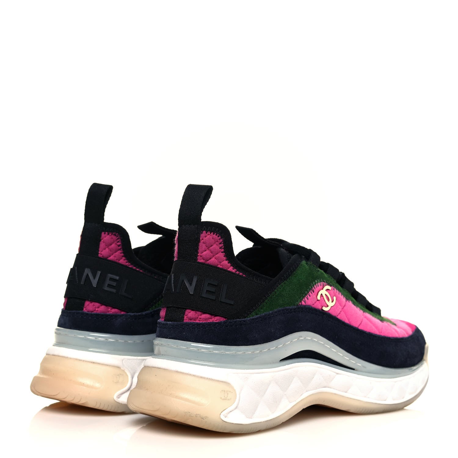 Chanel Velvet Calfskin Mixed Fibers CC Sneakers 36 Dark Pink Green 4 of 7