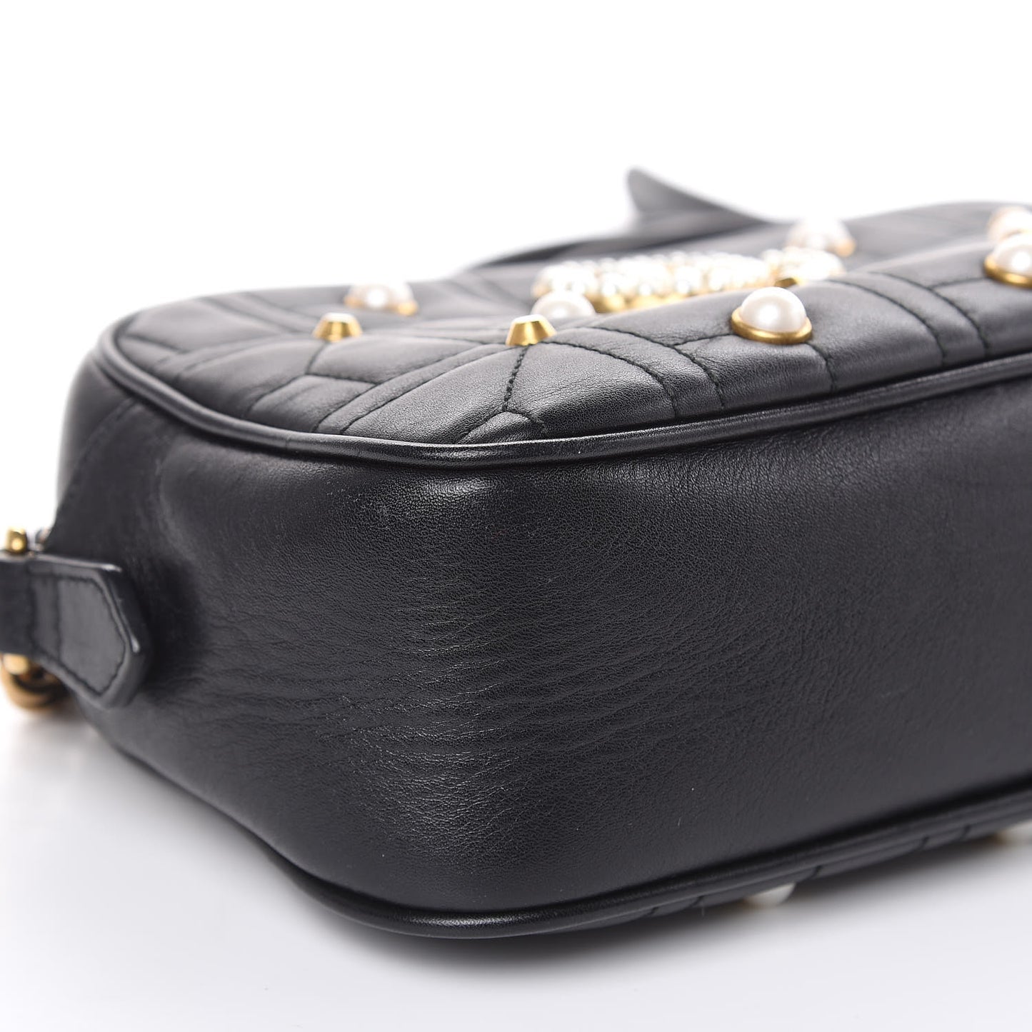 Calfskin Matelasse Studded Small Pearly GG Marmont Chain Shoulder Bag Black