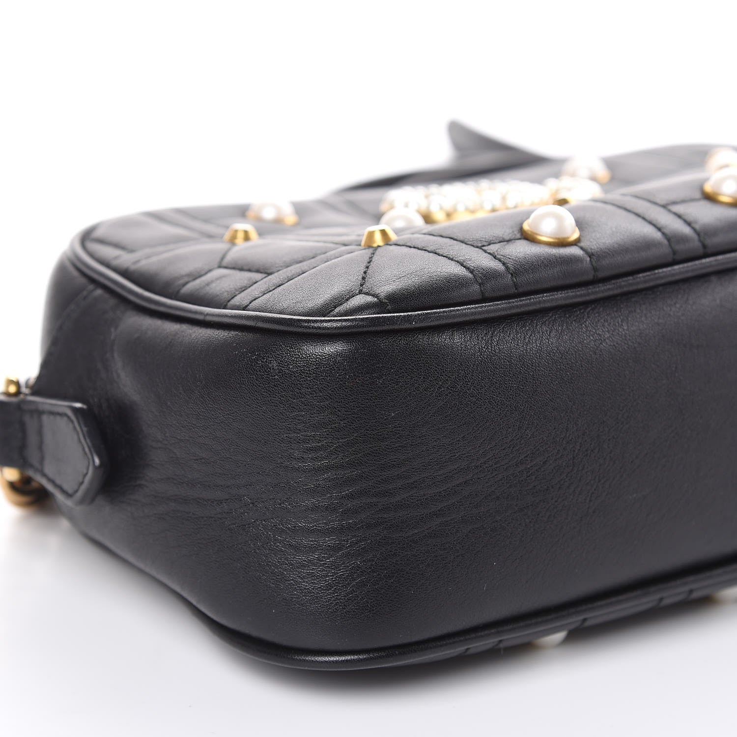 Gucci Calfskin Matelasse Studded Small Pearly GG Marmont Chain Shoulder Bag Black 8 of 15