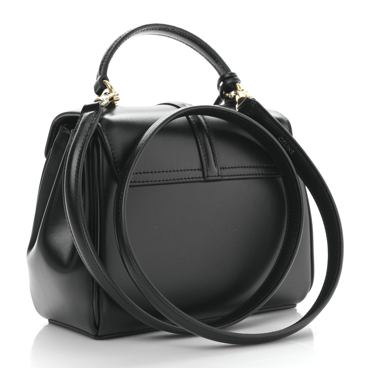 Satinated Calfskin Mini 16 Top Handle Bag Black