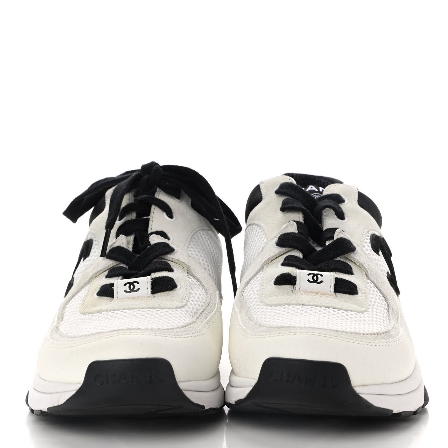 Mesh Suede Calfskin Grained Calfskin Womens CC Sneakers 37.5 White Black