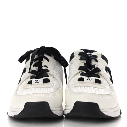 Chanel Mesh Suede Calfskin Grained Calfskin Womens CC Sneakers 37.5 White Black 2 of 7