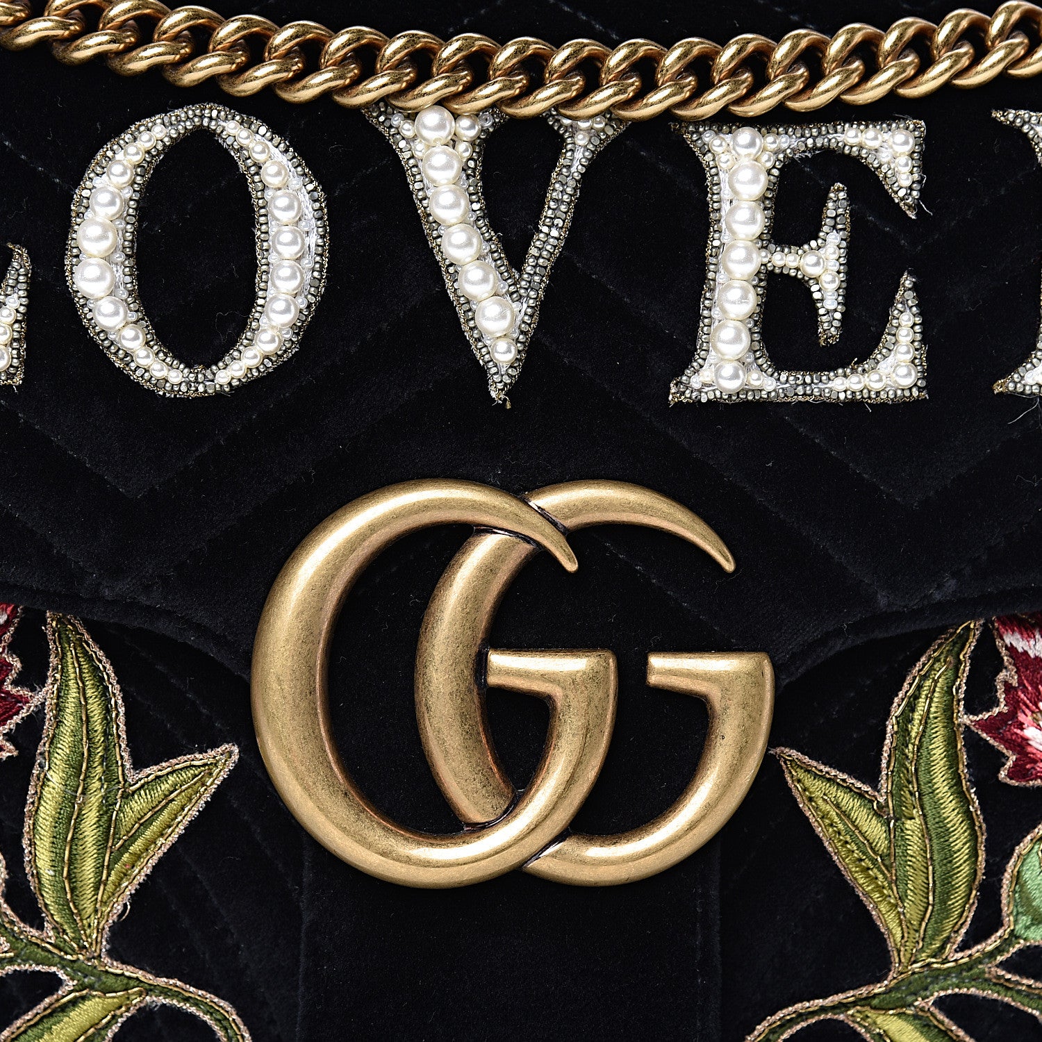 Gucci Velvet Matelasse Loved Embroidered Medium GG Marmont Shoulder Bag Black 8 of 11