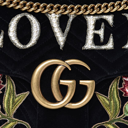 Gucci Velvet Matelasse Loved Embroidered Medium GG Marmont Shoulder Bag Black 8 of 11