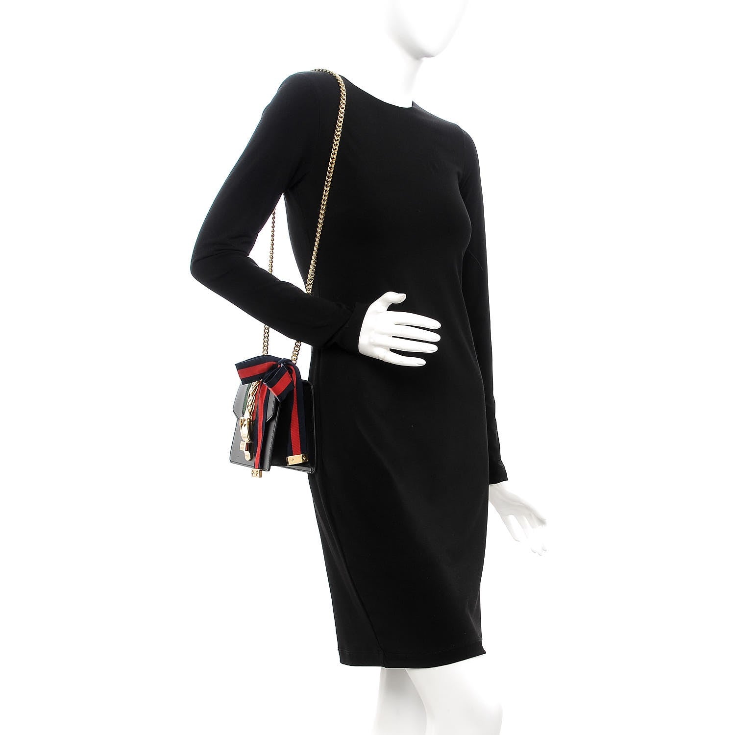 Gucci Calfskin Mini Sylvie Chain Shoulder Bag Black 2 of 7