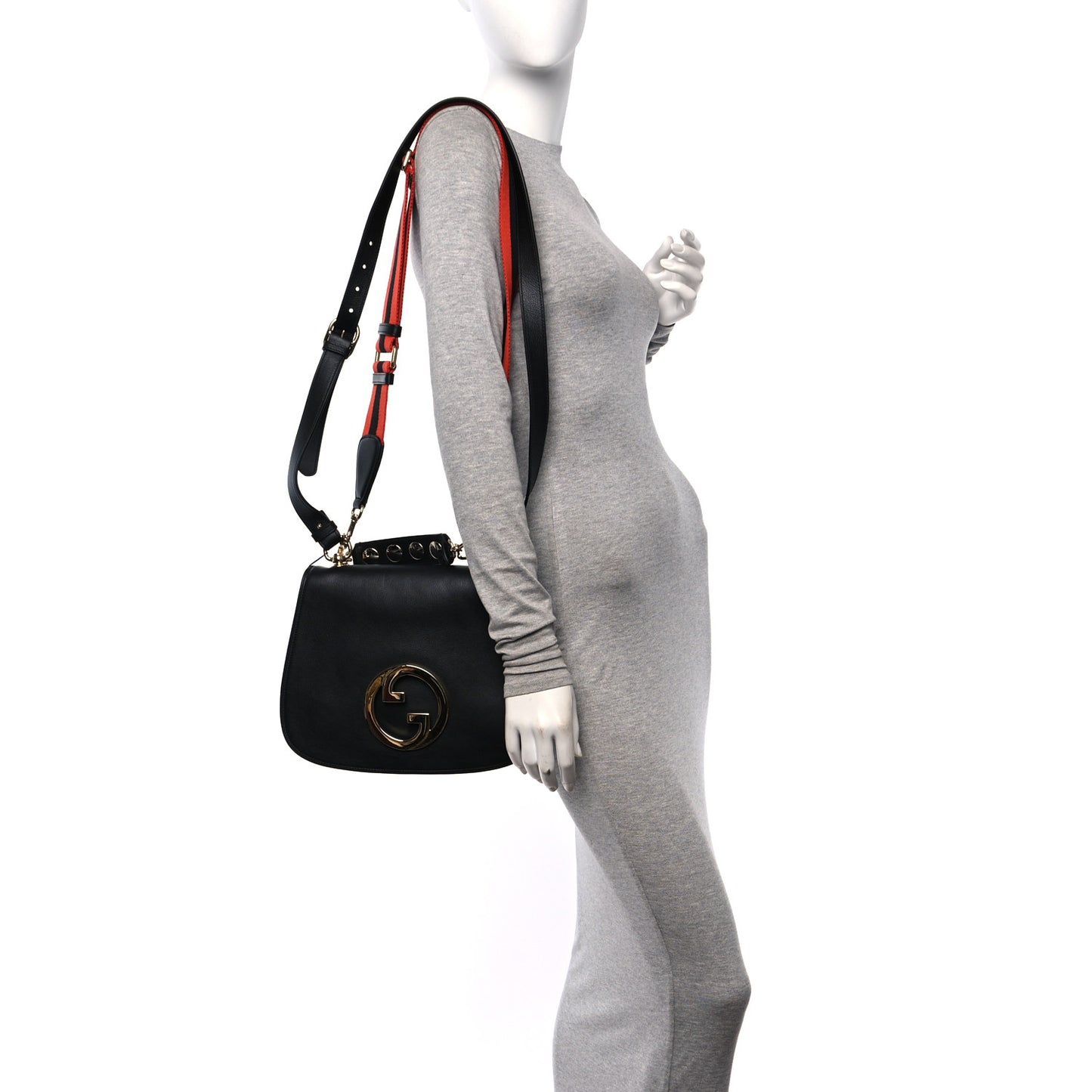 Roxy Calfskin Web Medium Studded Blondie Shoulder Flap Bag Black