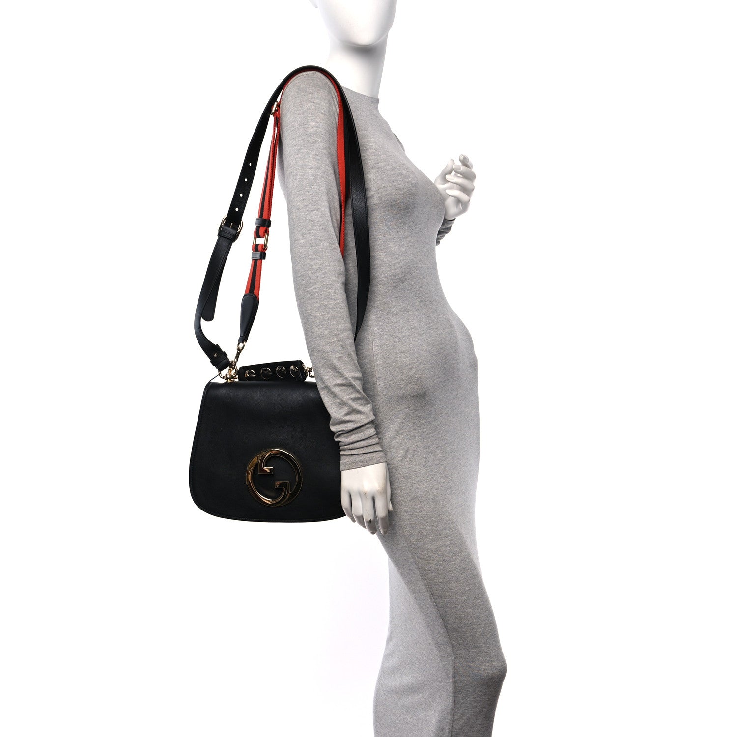 Gucci Roxy Calfskin Web Medium Studded Blondie Shoulder Flap Bag Black 2 of 11