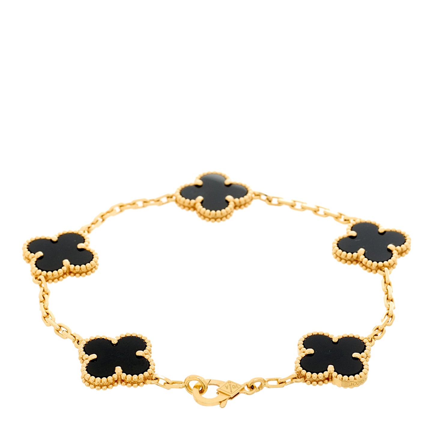 18K Yellow Gold Black Onyx 5 Motifs Vintage Alhambra Bracelet