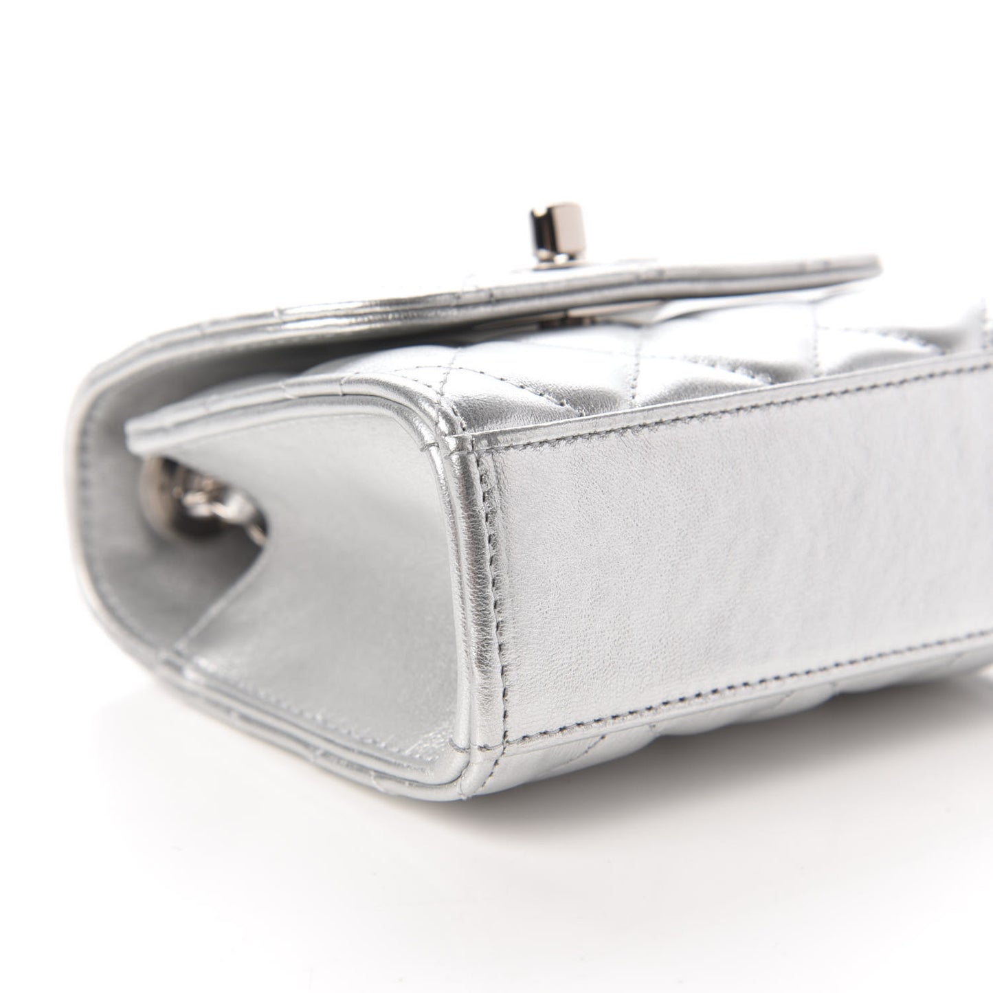 Metallic Lambskin Quilted Mini Trendy CC Clutch With Chain Silver