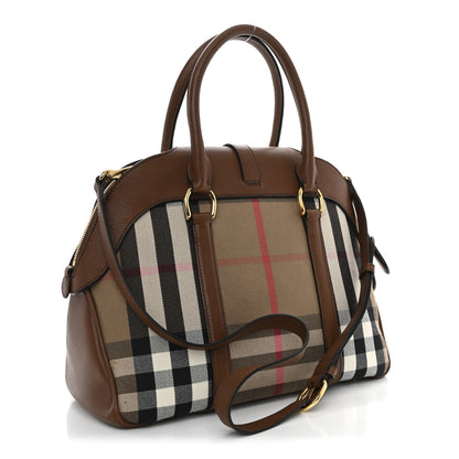 Burberry Derby Calfskin House Check Medium Milverton Satchel Tan 3 of 10