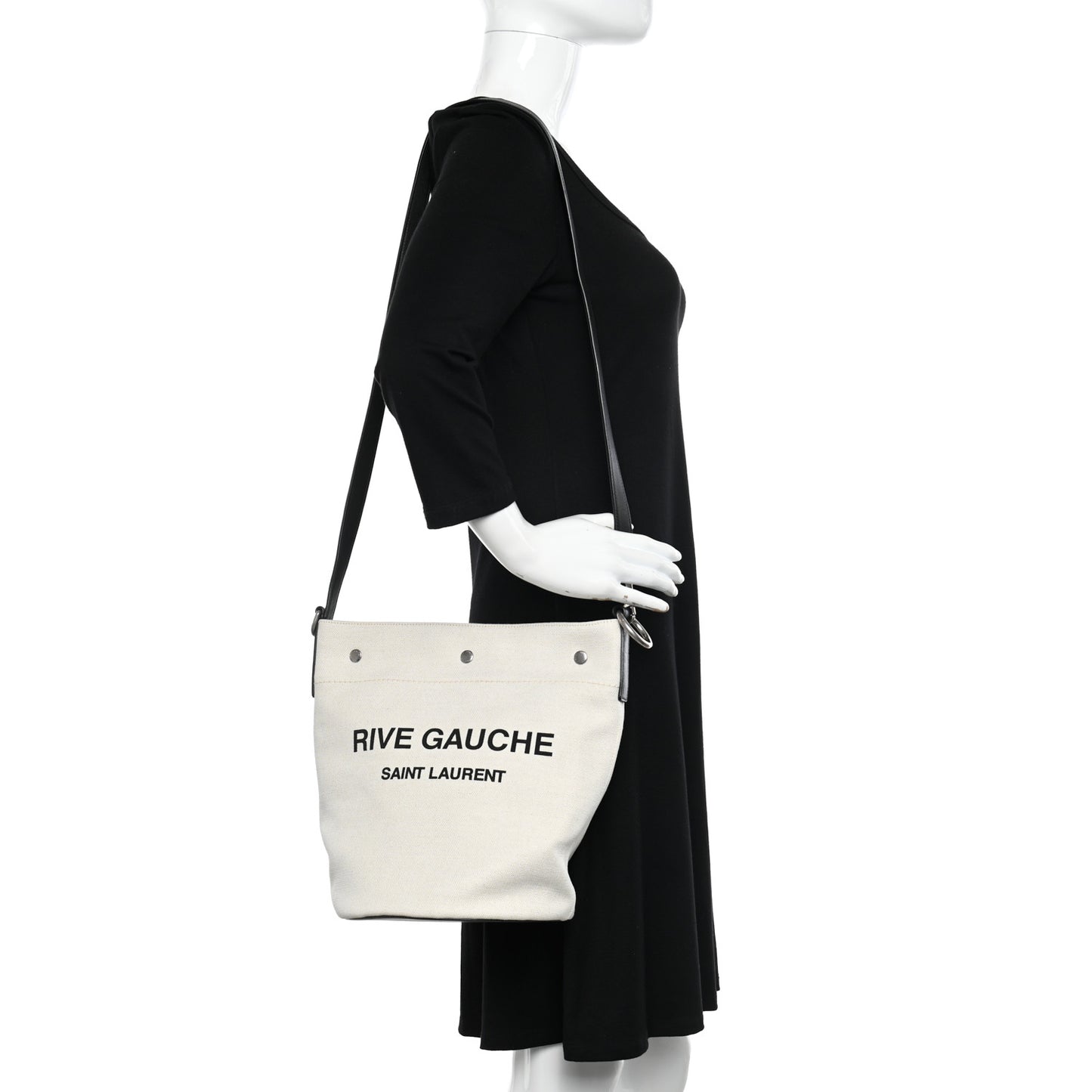 Linen Calfskin Rive Gauche Bucket Bag Greggio Natural
