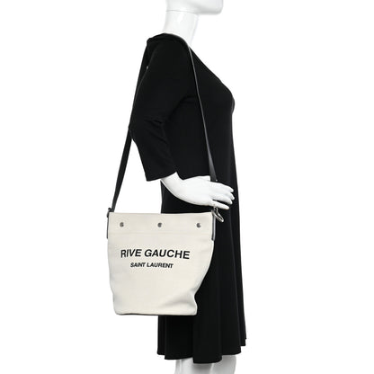 Saint Laurent Linen Calfskin Rive Gauche Bucket Bag Greggio Natural 2 of 10