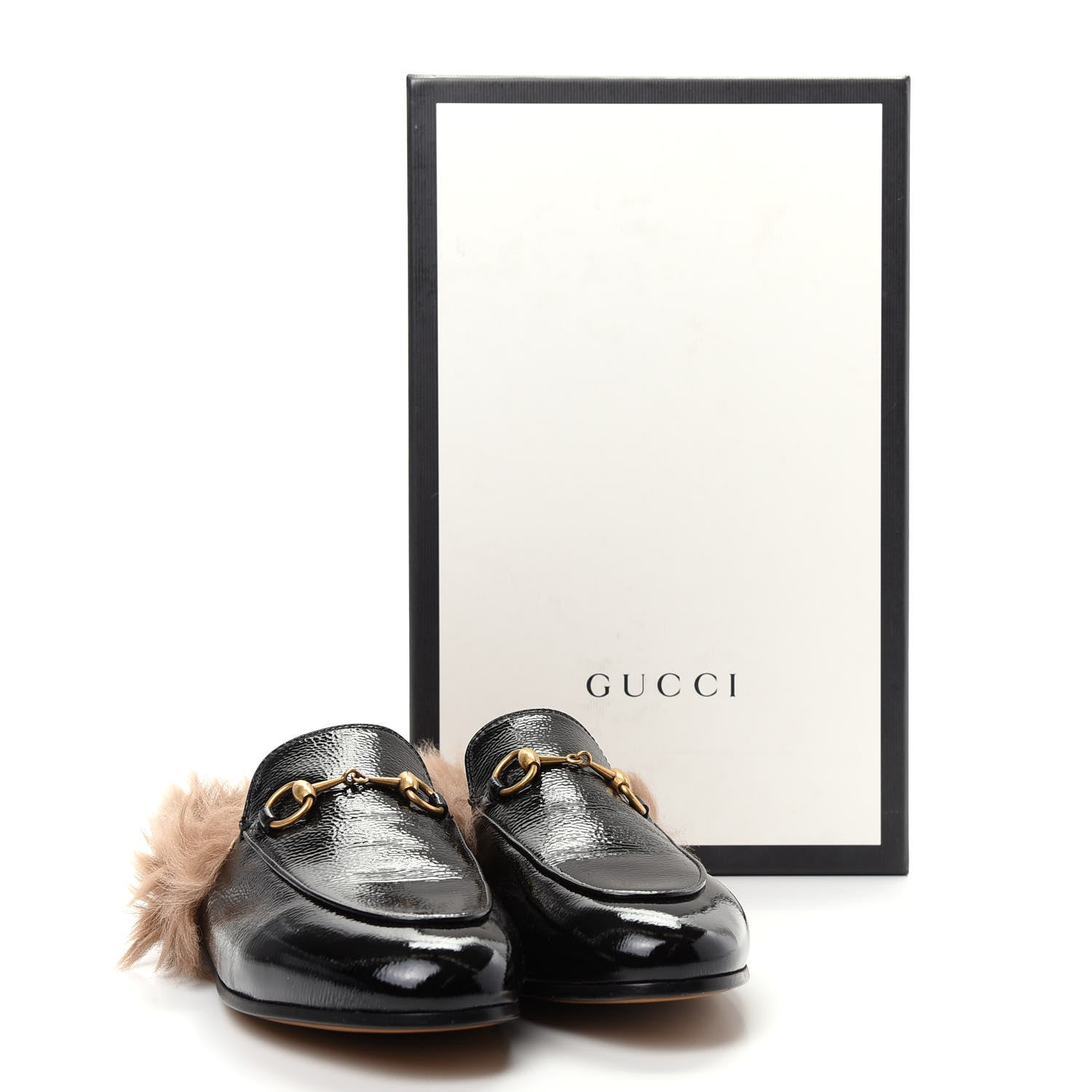 Gucci Patent Fur Womens Princetown Slippers 36.5 Black Natural 10 of 10