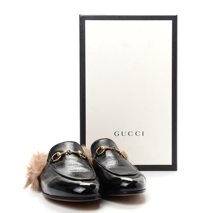 Gucci Patent Fur Womens Princetown Slippers 36.5 Black Natural 10 of 10