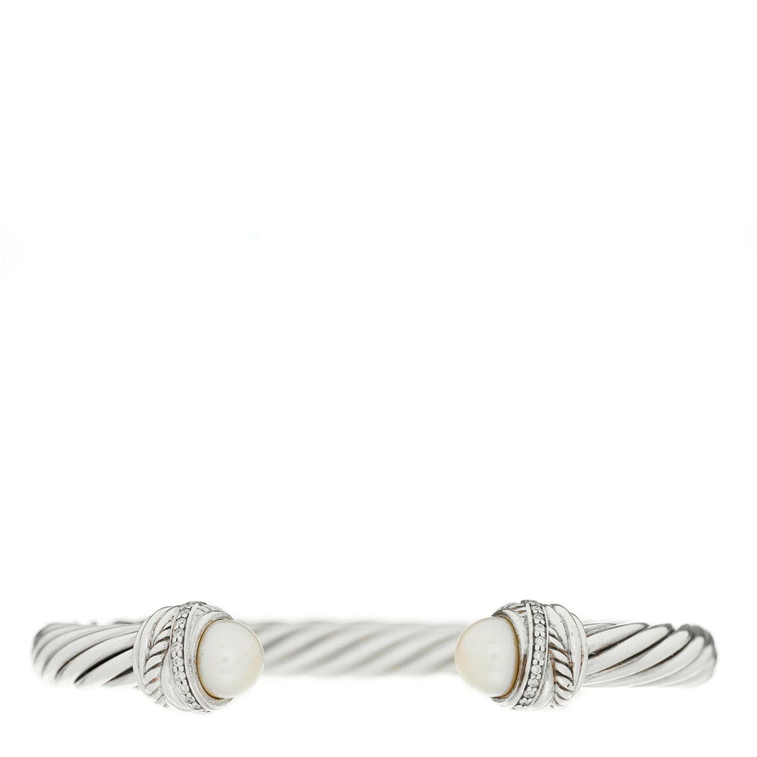 David Yurman Sterling Silver Diamond Pearl 7mm Crossover Bracelet 1 of 3