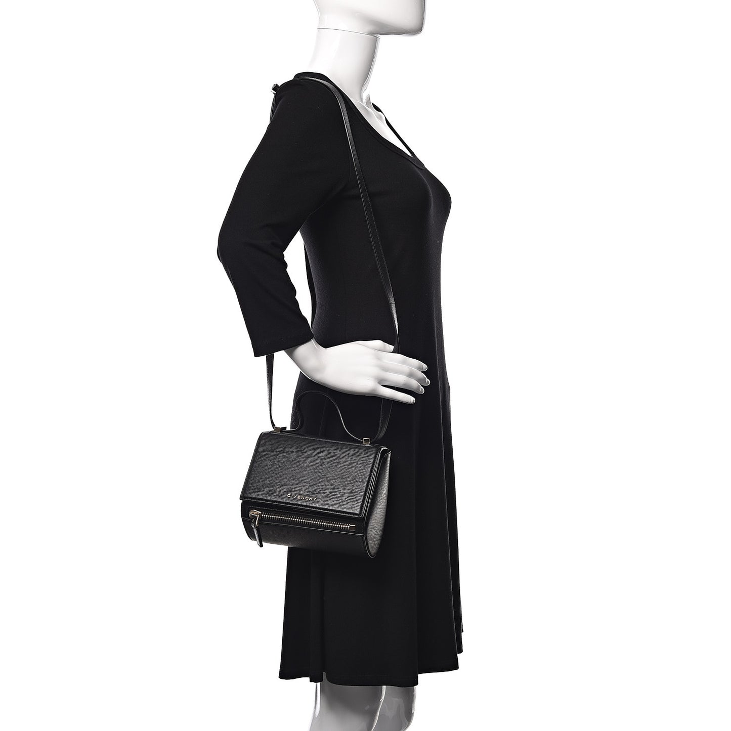 Textured Calfskin Mini Pandora Box Crossbody Bag Black