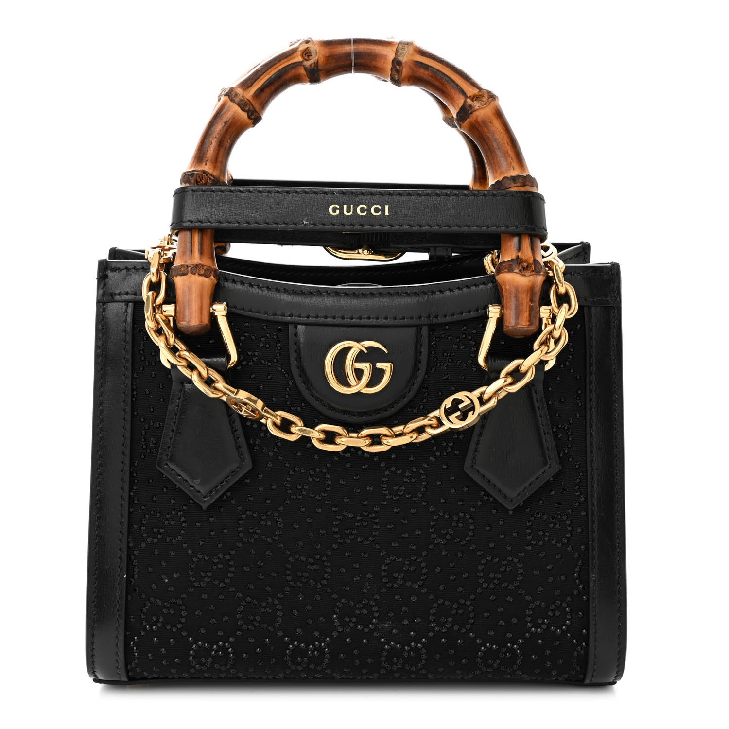 Gucci New Canvas Charisma Calfskin Crystal GG Monogram Mini Diana Tote Black 1 of 12