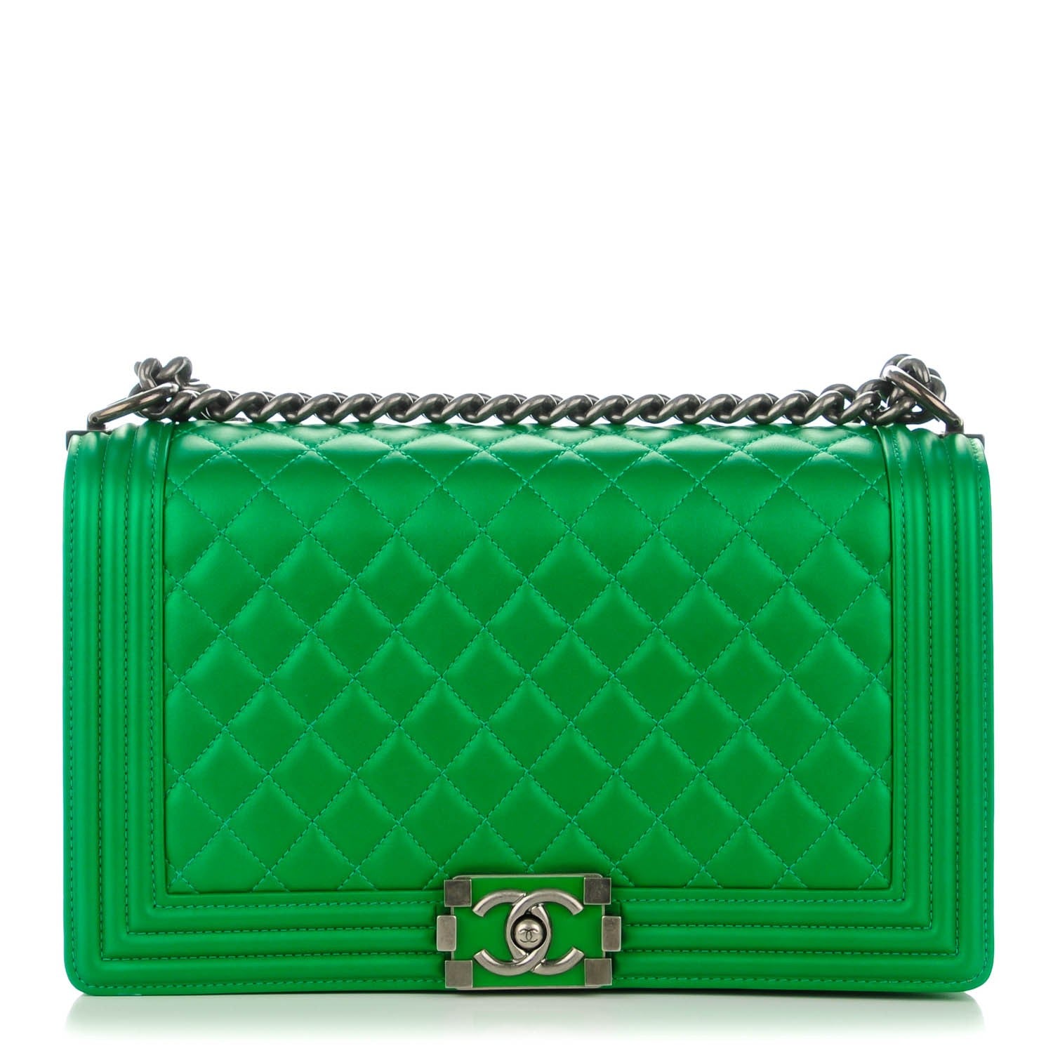 Chanel Metallic Calfskin Quilted Medium Boy Flap Green 1 of 7