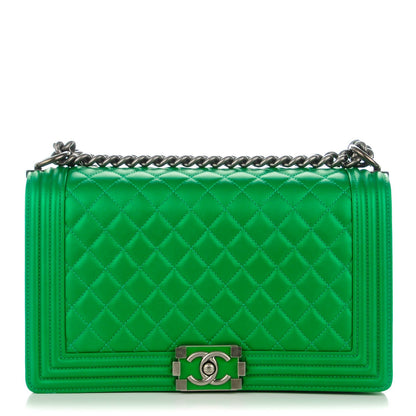 Chanel Metallic Calfskin Quilted Medium Boy Flap Green 1 of 7