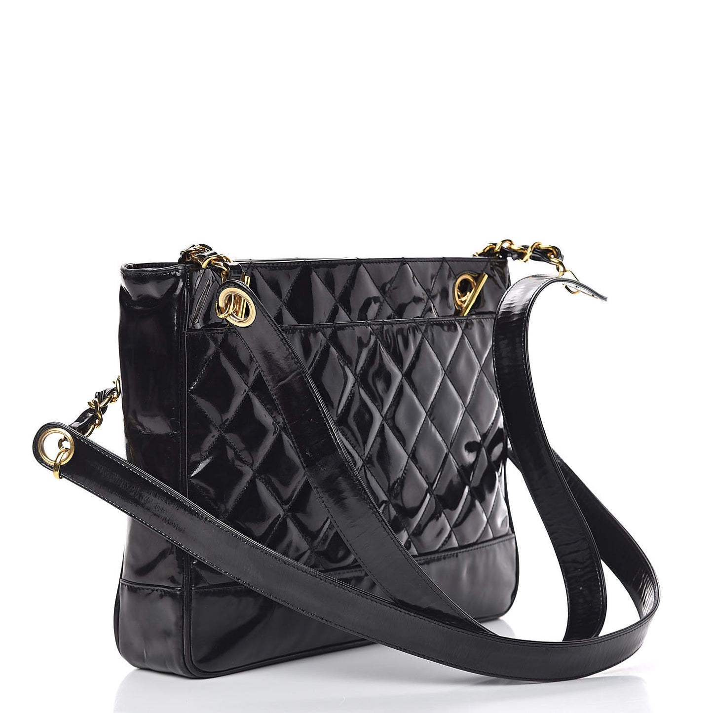 Patent Quilted Tote Black