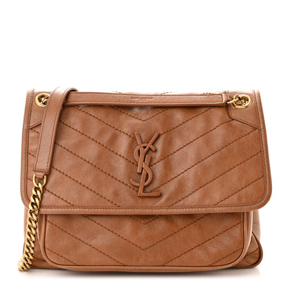 Saint Laurent Crinkled Calfskin Matelasse Monogram Medium Niki Chain Satchel Light Caramel 1 of 12
