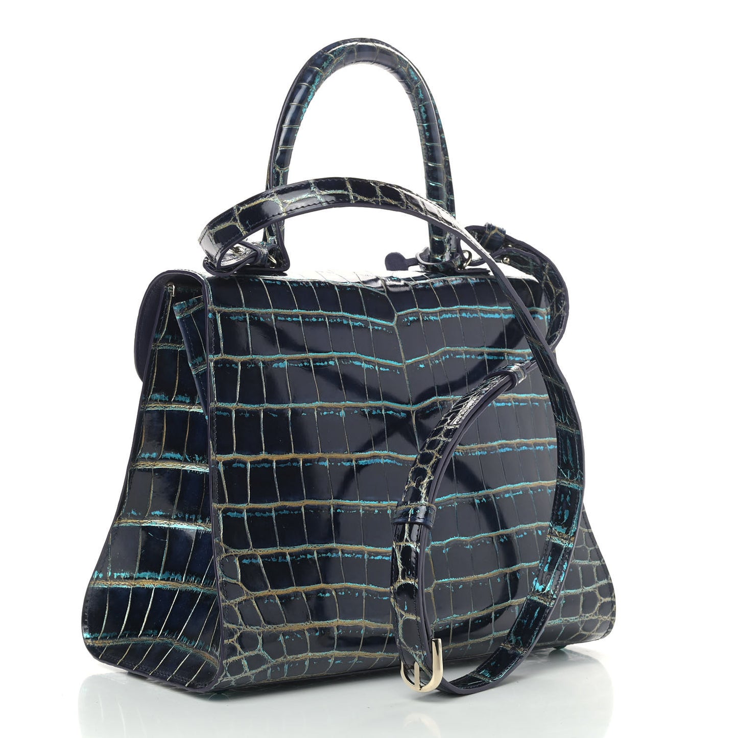 Iridescent Alligator MM Brillant Satchel Blue