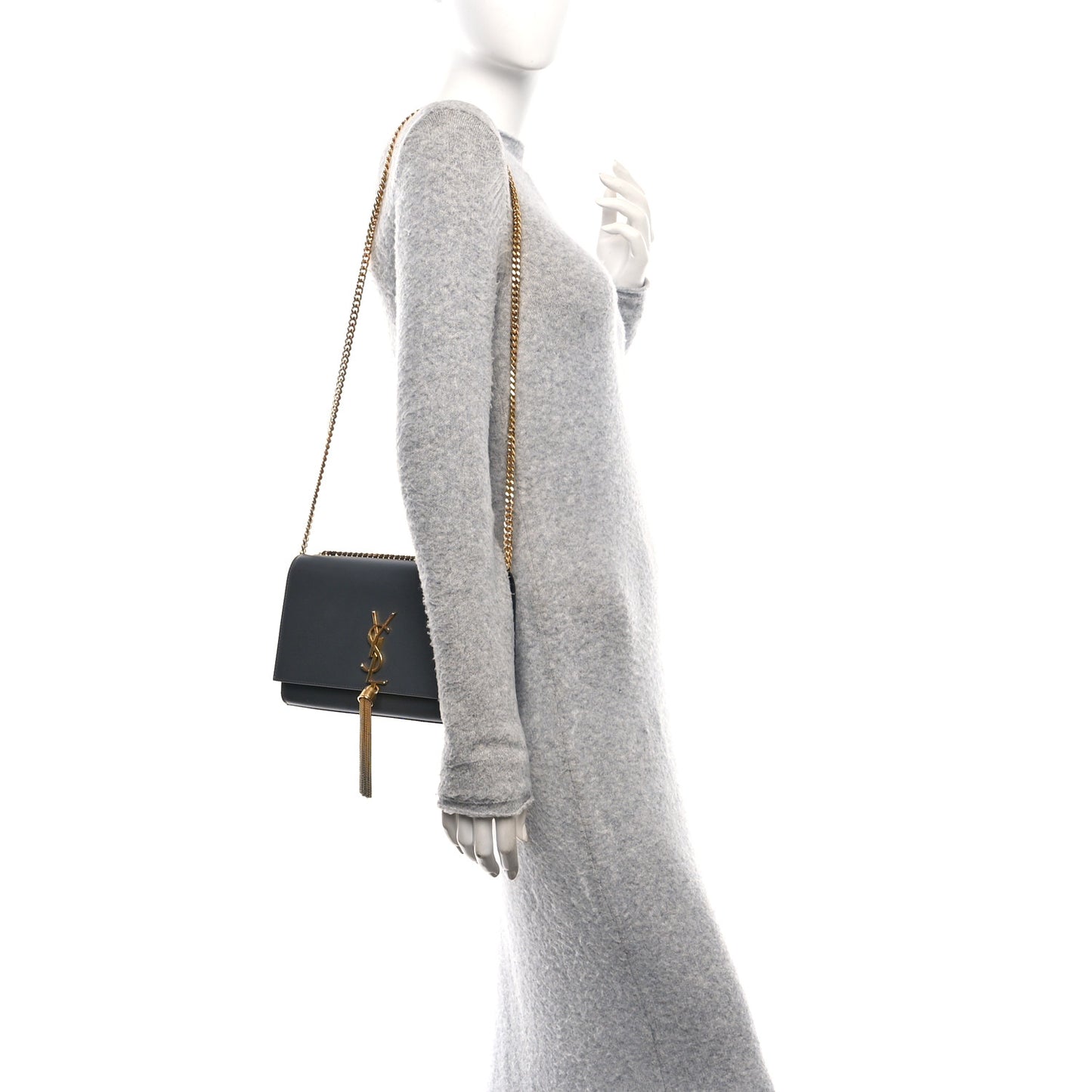 Smooth Calfskin Medium Classic Monogram Kate Tassel Satchel Grey