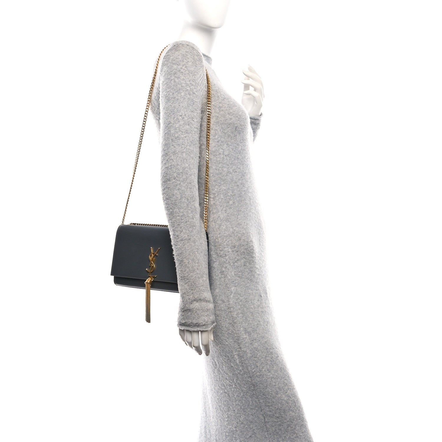Saint Laurent Smooth Calfskin Medium Classic Monogram Kate Tassel Satchel Grey 2 of 9