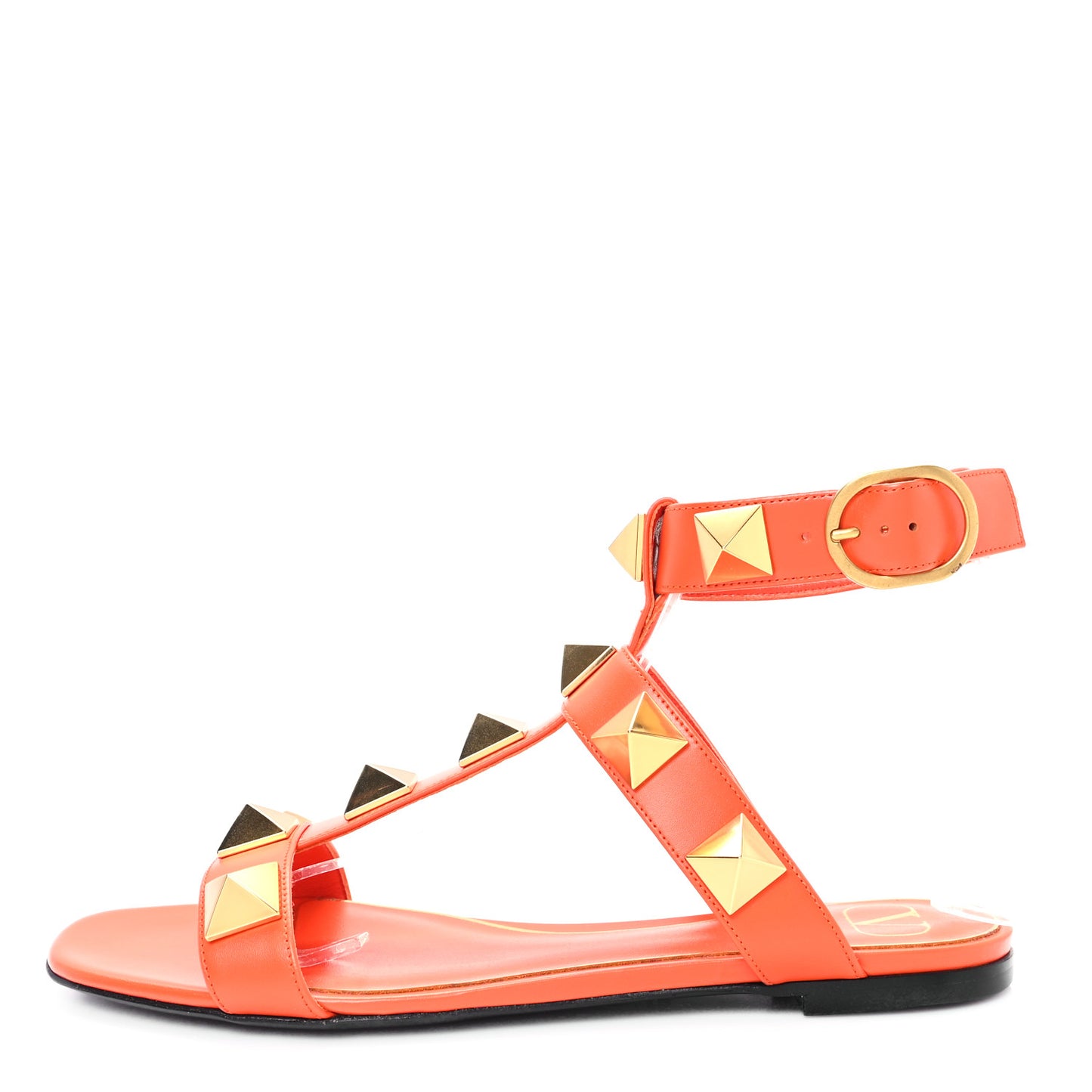 Calfskin Roman Stud Ankle Strap Flat Sandals 37.5 Titian