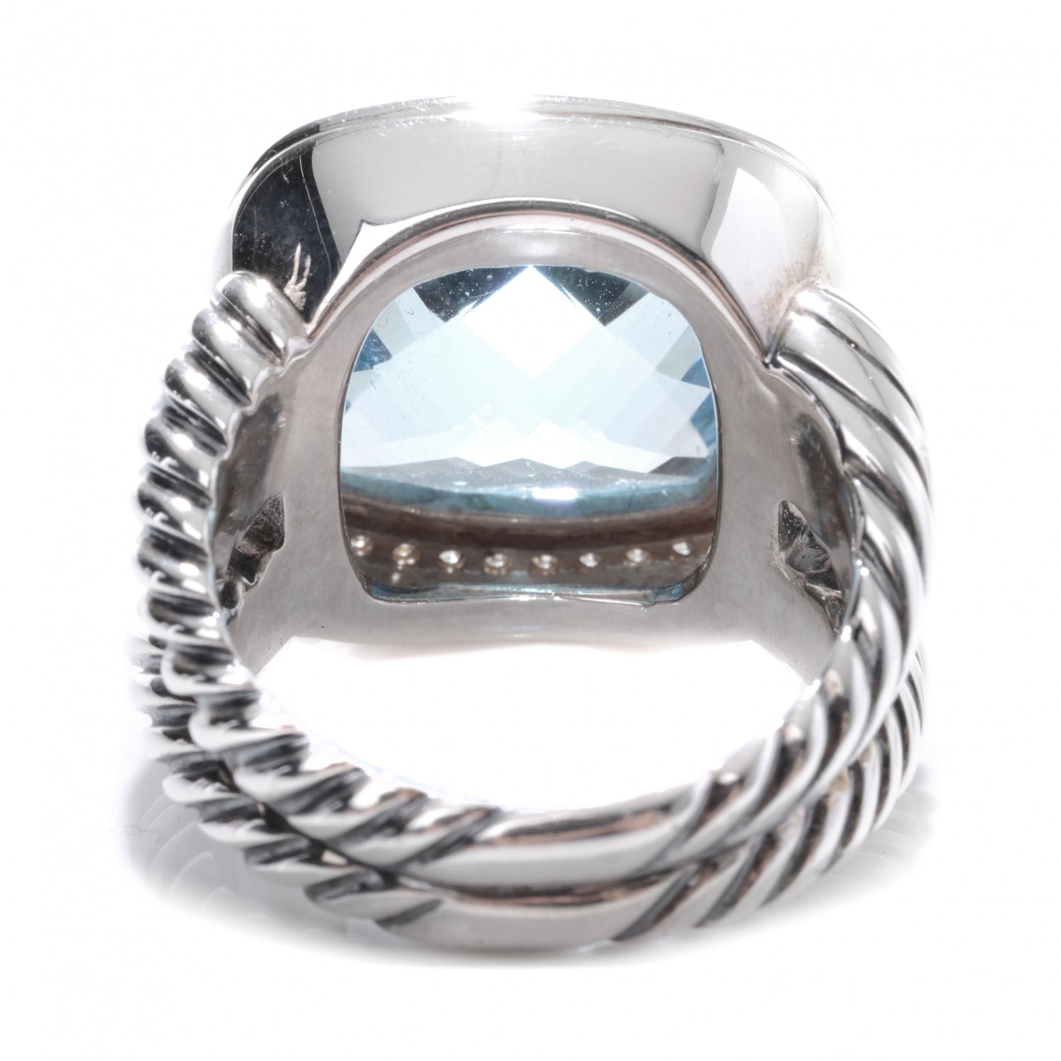 David Yurman Sterling Silver Diamond Blue Topaz 14mm Albion Ring 54 7 5 of 7