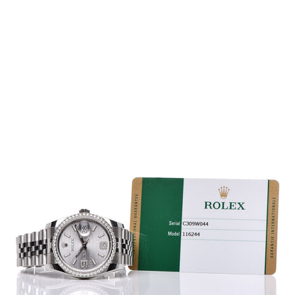 Rolex Stainless Steel 18K White Gold Diamond 36mm Oyster Perpetual Datejust Watch Rhodium Waves 116244 7 of 7