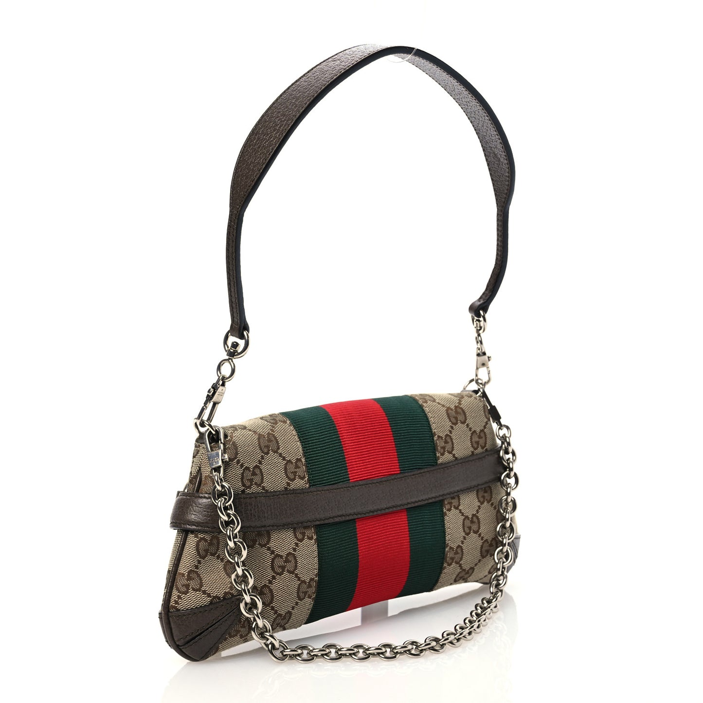 Monogram Textured Dollar Calfskin Heavy Grosgrain Web Small Maxi Horsebit Chain Shoulder Bag Beige Ebony New Acero