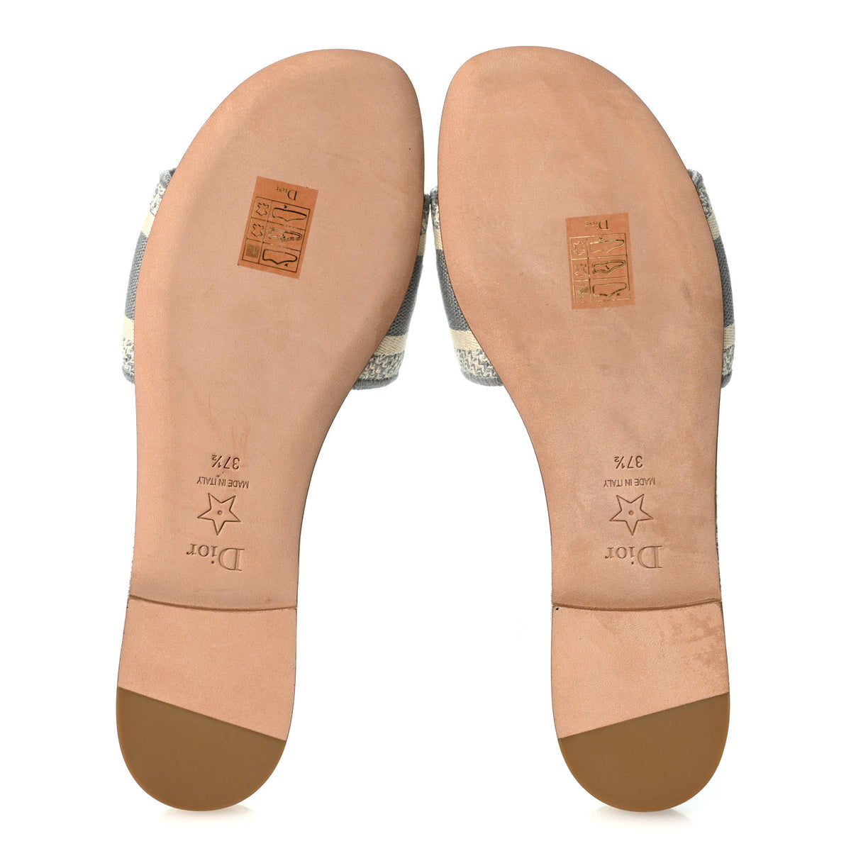 Christian Dior Canvas Toile De Jouy Embroidered Dway Flat Slide Sandals 37.5 Light Grey 5 of 10