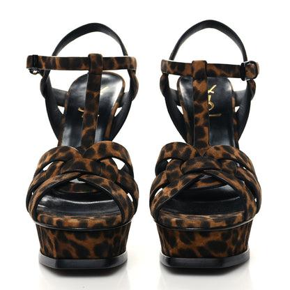 Saint Laurent Pony Hair Leopard Print Tribute 105 Platform Sandals 37.5 Naturale 2 of 8