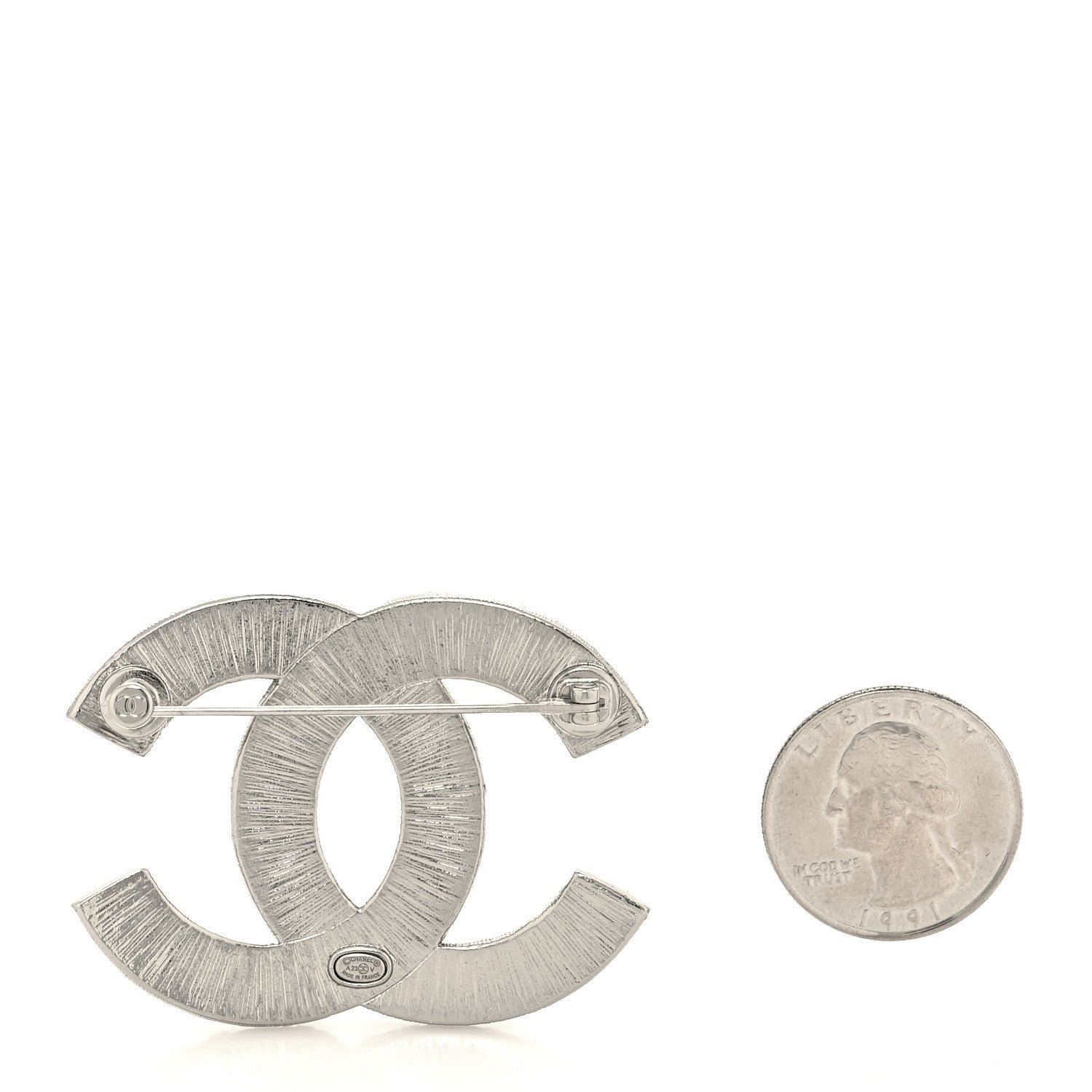Chanel Baguette Crystal CC Brooch Silver 2 of 3