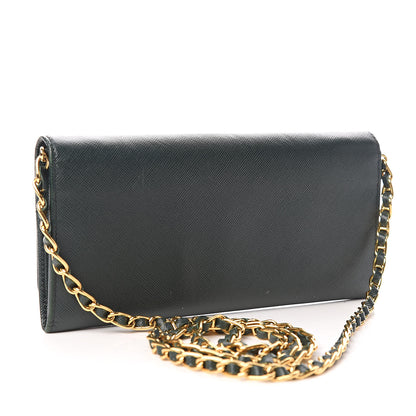 Prada Saffiano Metal Oro Chain Wallet Smeraldo 3 of 13